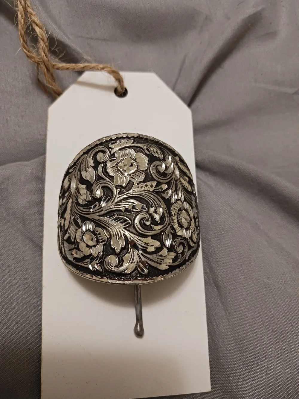 Vintage-Inspired Pewter  Black and Silver Floral Hair Slide